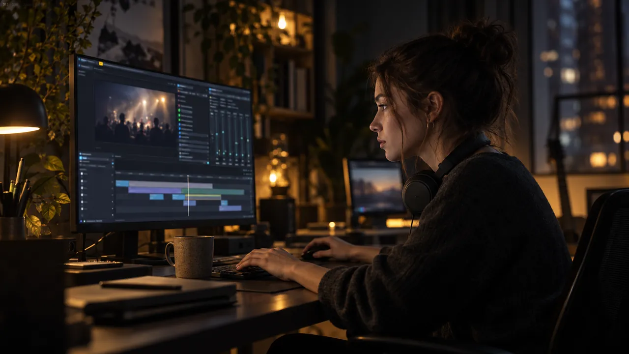An editor scrubs a recorded session on the EDIT timeline late at night